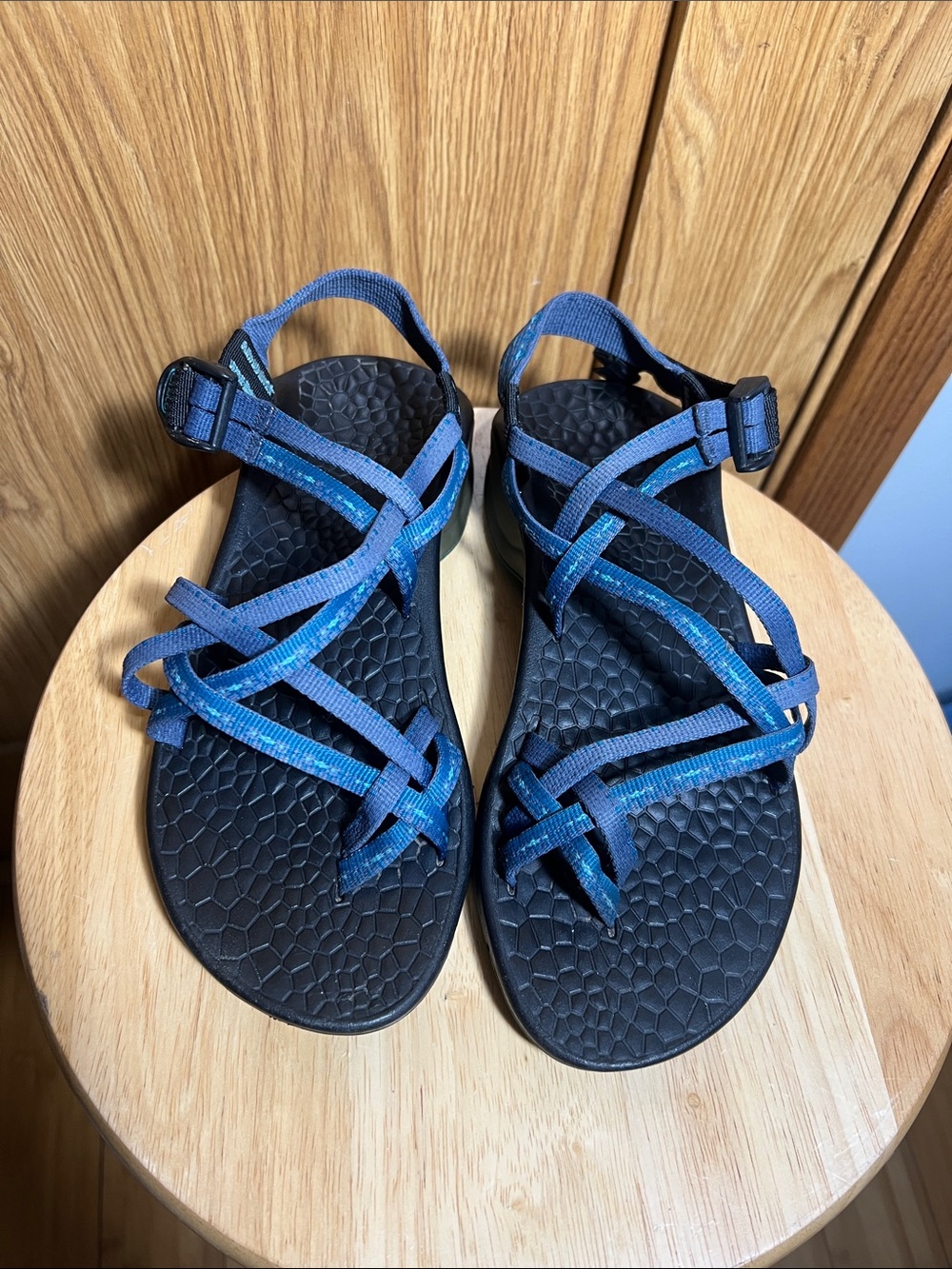 Chaco Blue Strappy Women's Sandals with Black Footbed